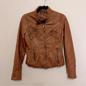 J2 faux leather camel brown jacket juniors size medium moto style